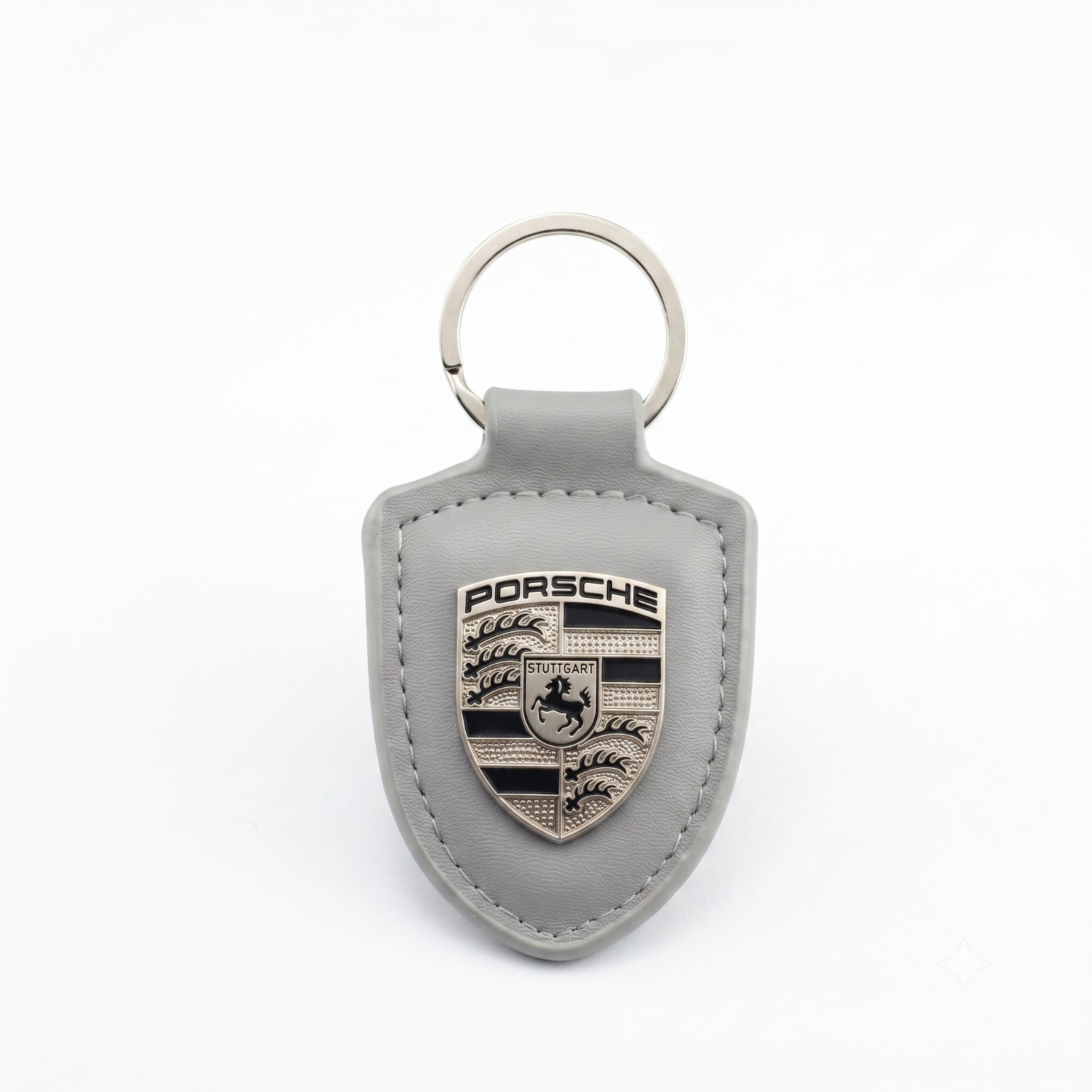 Porsche Exclusive Coat Of Arms Turbonite Gray Leather Keychain - Crest Key ring