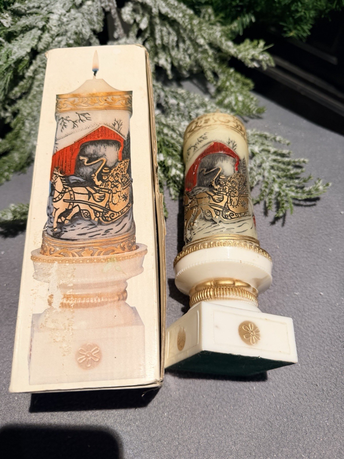 1978 Jasco Christmas Treasures Sleigh Ride Candle Holder Ensemble Box Vintage