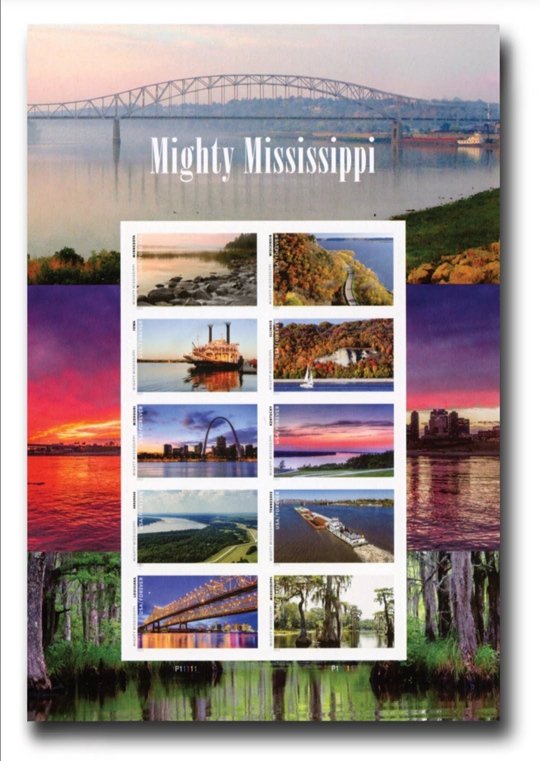 2022 Mighty Mississippi Forever Stamps Sheet of 10 Nature, City