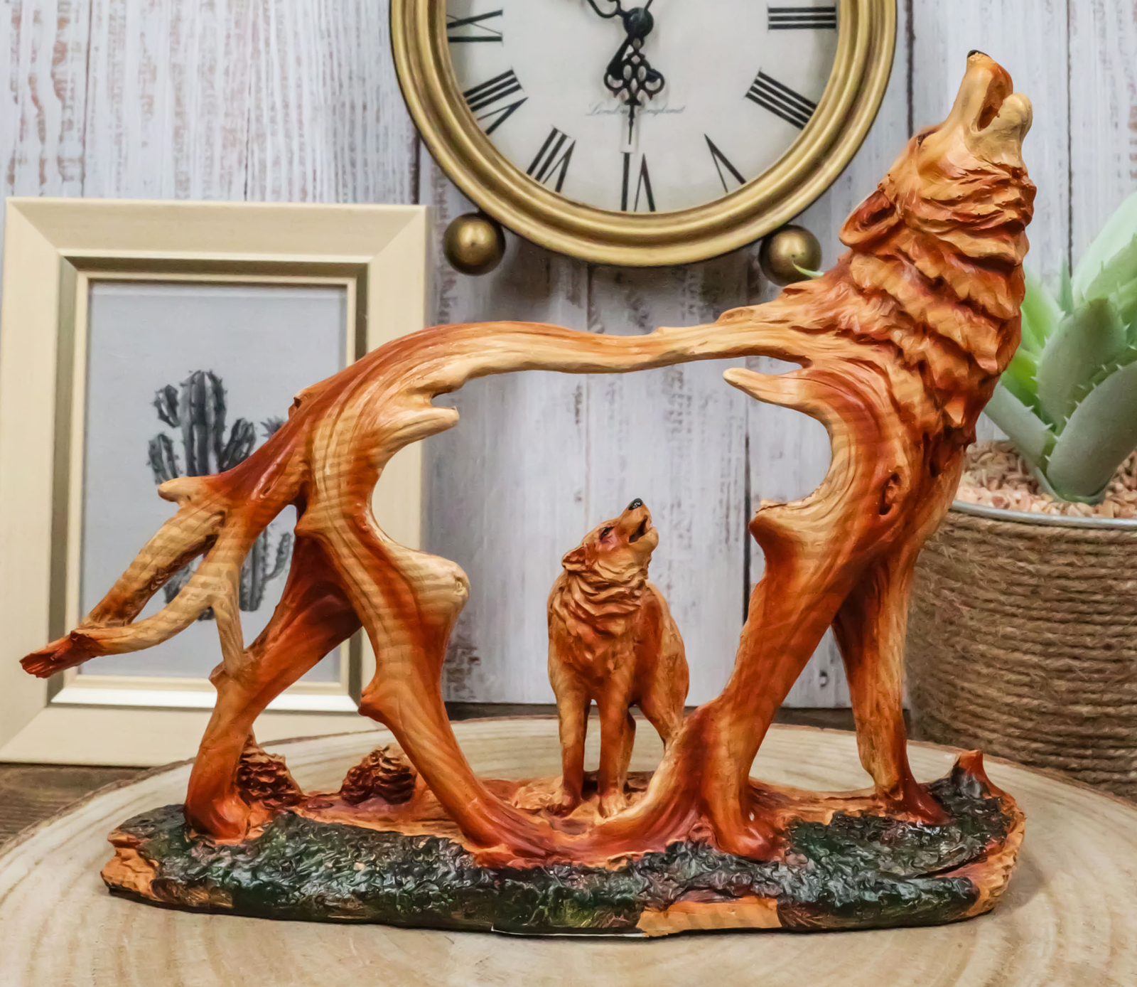 Ebros Howling Gray Alpha Wolf Figurine in Faux Wood Finish Home Decor Sculpture Ebros Howling Gray Alpha Wolf Figurine in Faux Wood Finish Home Decor Sculpture