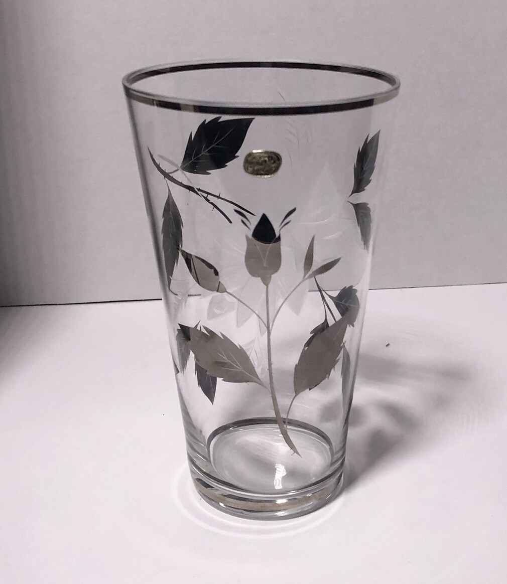 Bohemia Crystal Vase Czechoslovakia Silver Leaf And Etched Flowers EUC Label