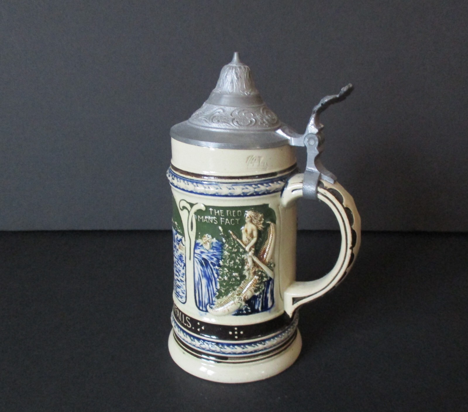 Early 20th Century Souvenir Stein Red Mans Fact Niagara Falls New York - Germany