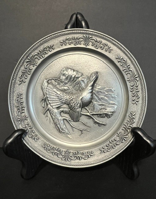 Vintage German Pewter Wall Plate Kossinger 8306 Schierling Wildlife Grouse 7.5\ Vintage German Pewter Wall Plate Kossinger 8306 Schierling Wildlife Grouse 7.5\