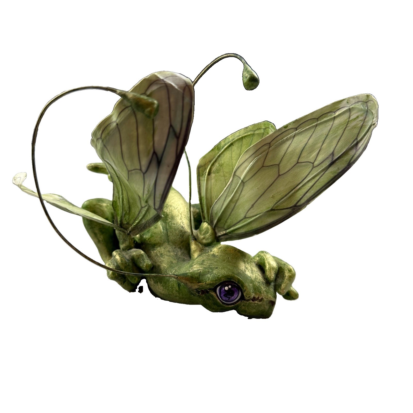 OOAK Handmade Winged Frog Fairy Sculpture Green Whimsigoth Fantasy Decor