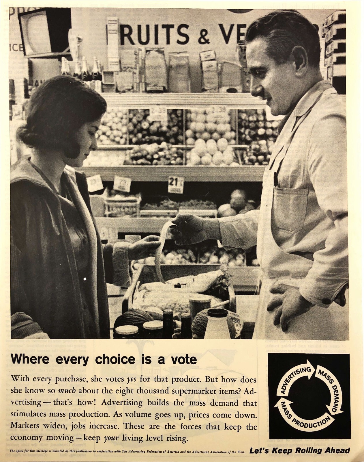 Advertising Industry Grocery Store Vintage Print Ad 1961 13x10 B&W Economy