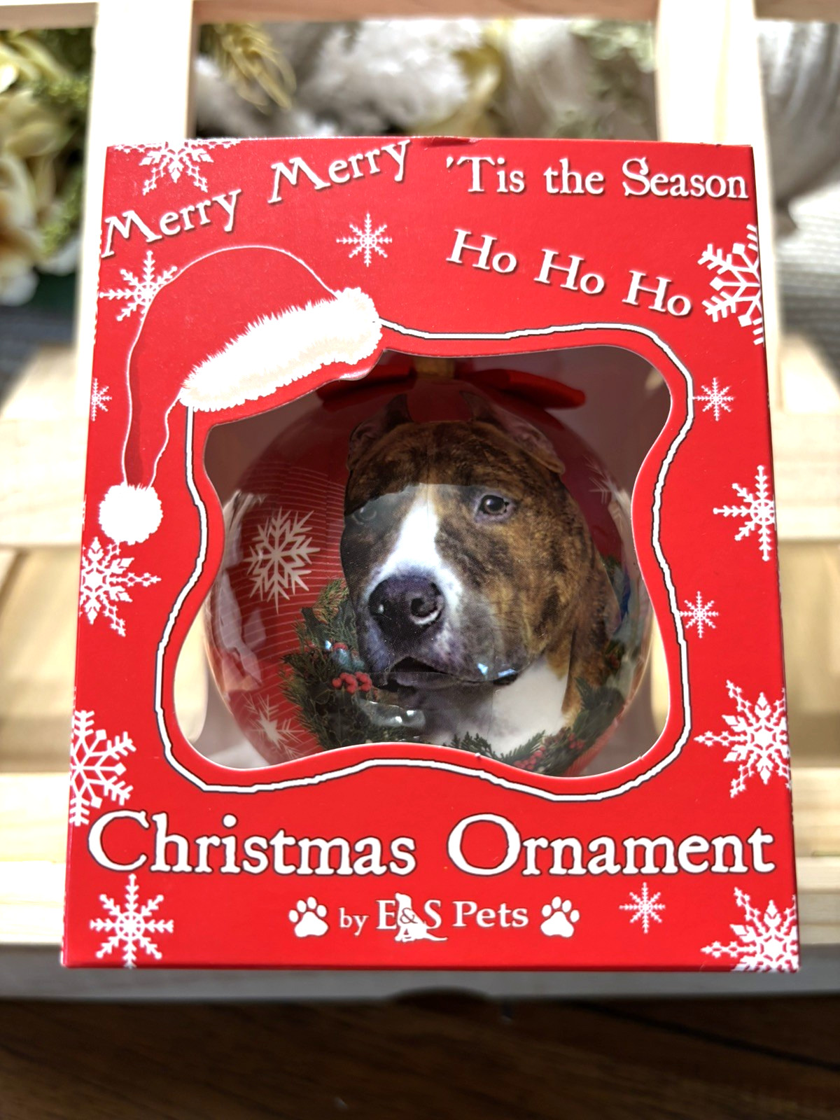 Pit Bull Christmas Ornament,Plastic,New in Box,E&S Pets