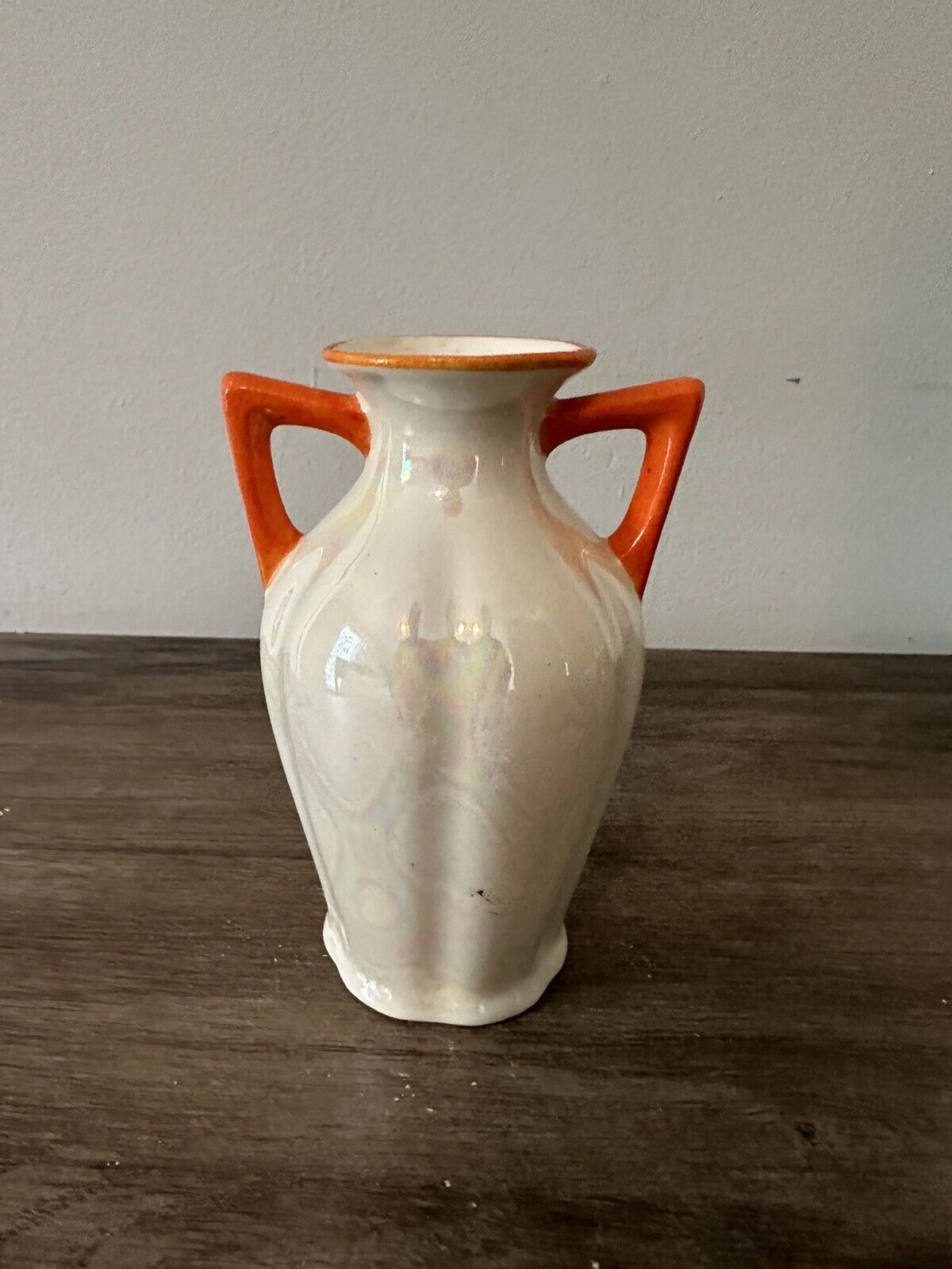 Vintage Croche Slovakia Ceramic Lusterware Bud Vase Orange & White 5.5”T