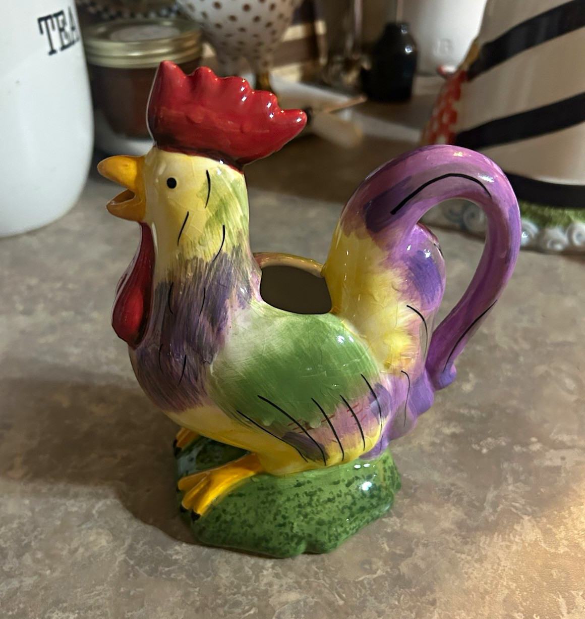 Vintage Hand-Painted Ceramic Rooster Creamer or Small Pitcher