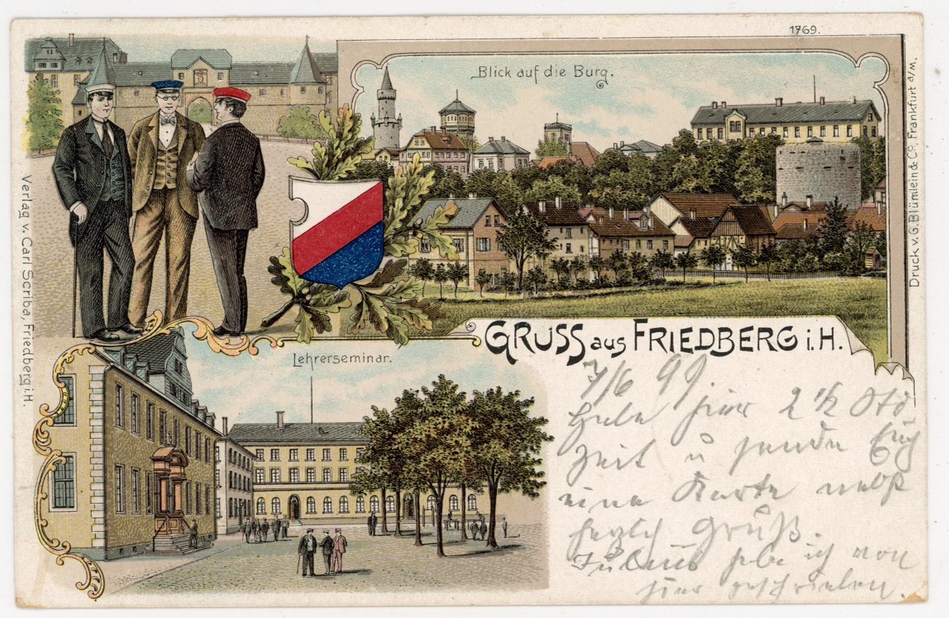 Gruss aus Friedberg Hesse Germany 1899 Postcard + Bahnpost RPO cancel