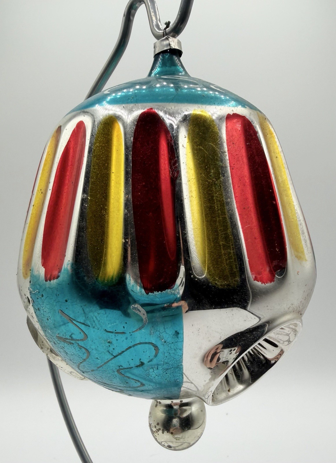 Vtg West German Jumbo 6” Triple Indent Reflector Glass Christmas Ornament MCM