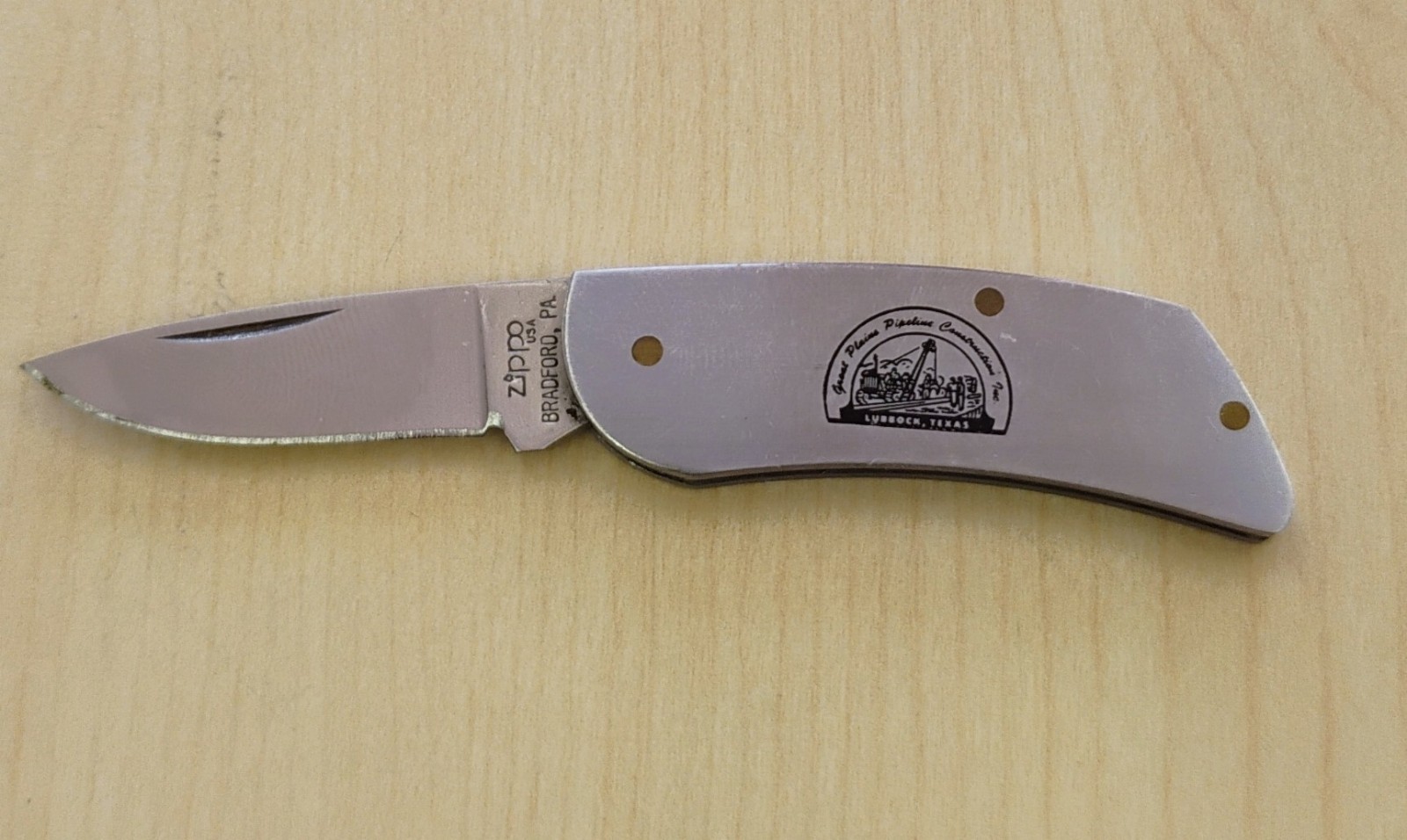 Vintage Zippo USA Stainless Steel Lockback Pocket Knife Custom Advertising Logo
