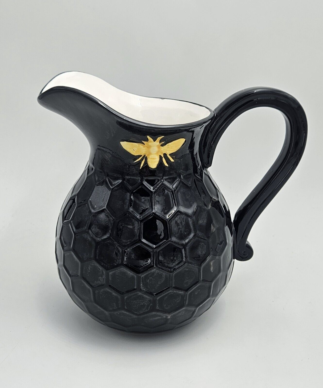 Busy Bee Pitcher Or Vase Yellow Bee On Black Hex.
