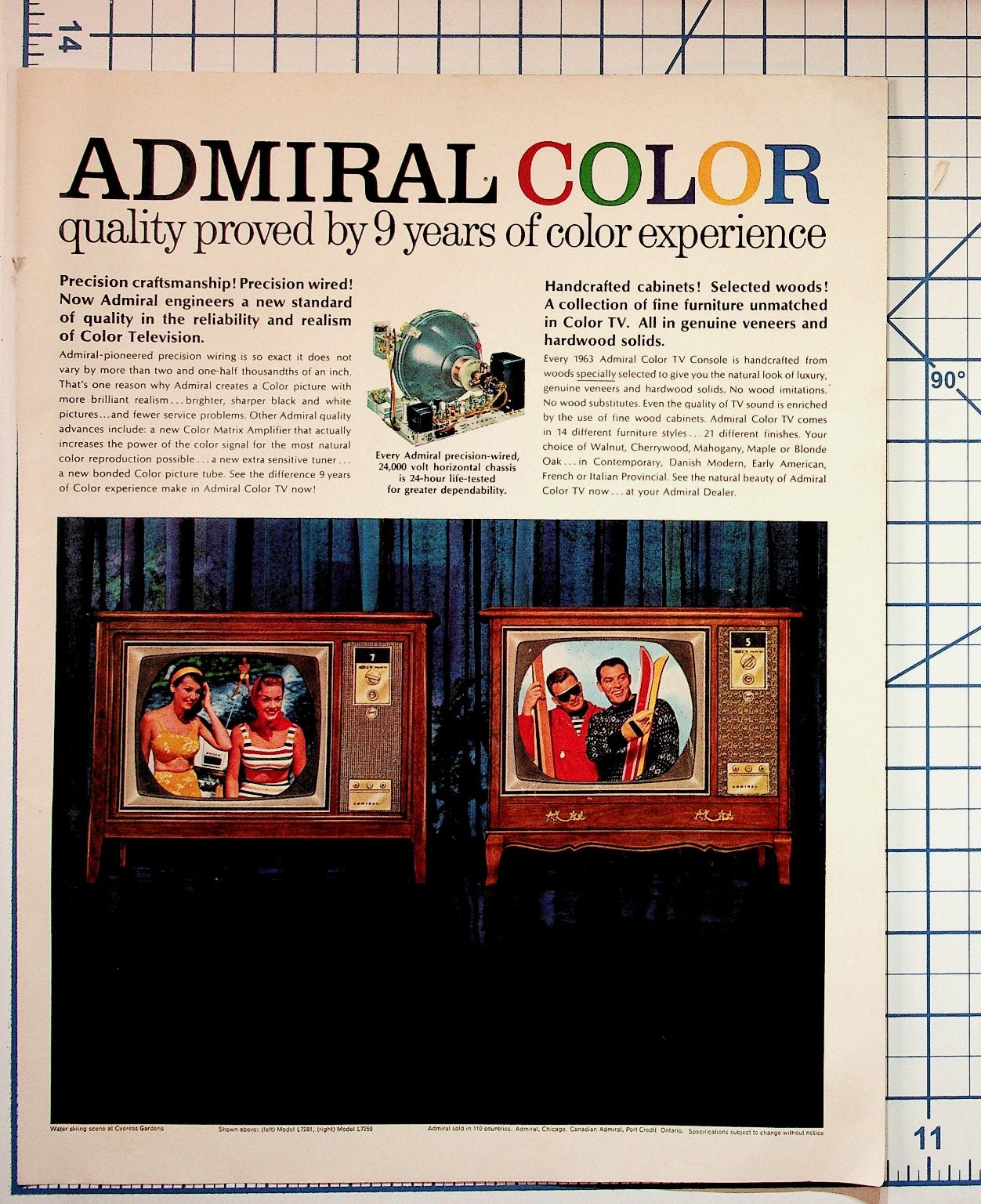 Vintage 1960s Admiral Color TV Magazine Ad Cypress Gardens Skiiers Vintage 1960s Admiral Color TV Magazine Ad Cypress Gardens Skiiers