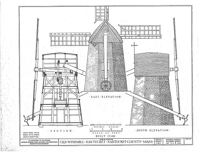 Photo:Nantucket MA Old Windmill 1746 HABS South Mill Street Drawing