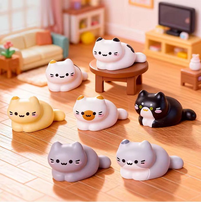 8pc Cute Loafing Cat Mini Figure Set New