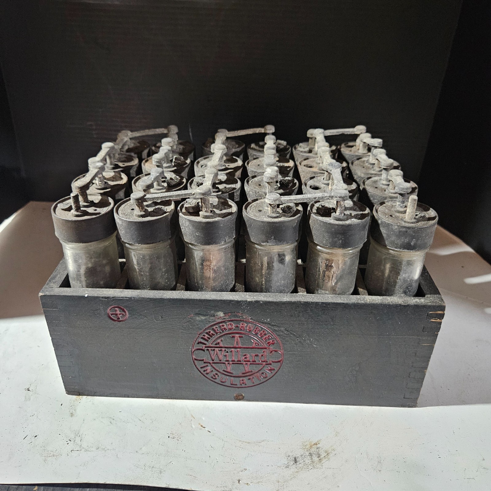 #2 Antique 48v Willard 1110 Radio Glass Jar Wet Cell B Battery Bank wood lead #2 Antique 48v Willard 1110 Radio Glass Jar Wet Cell B Battery Bank wood lead