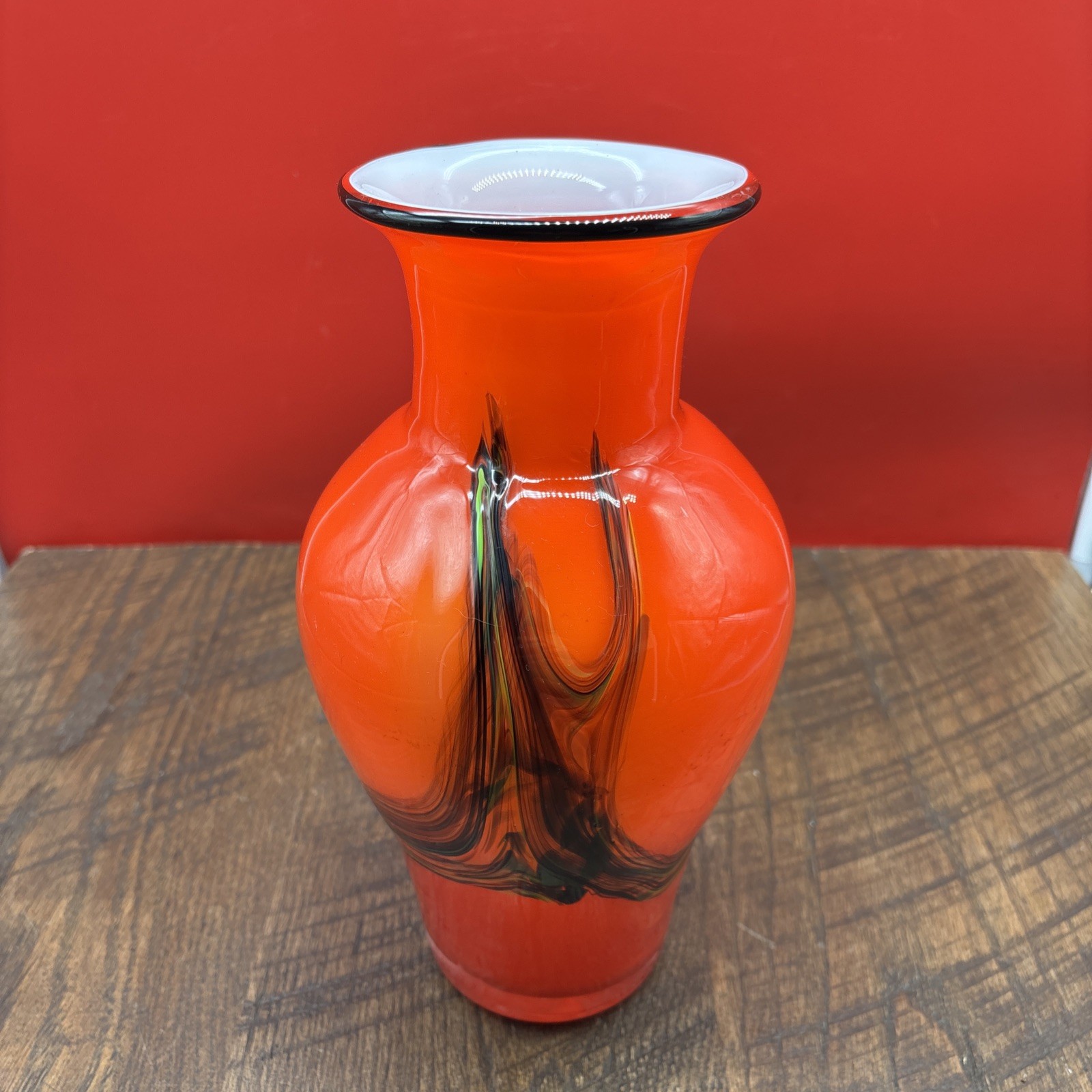 Unique Art Glass Vase Handmade Hand-Blown 10”X 6”