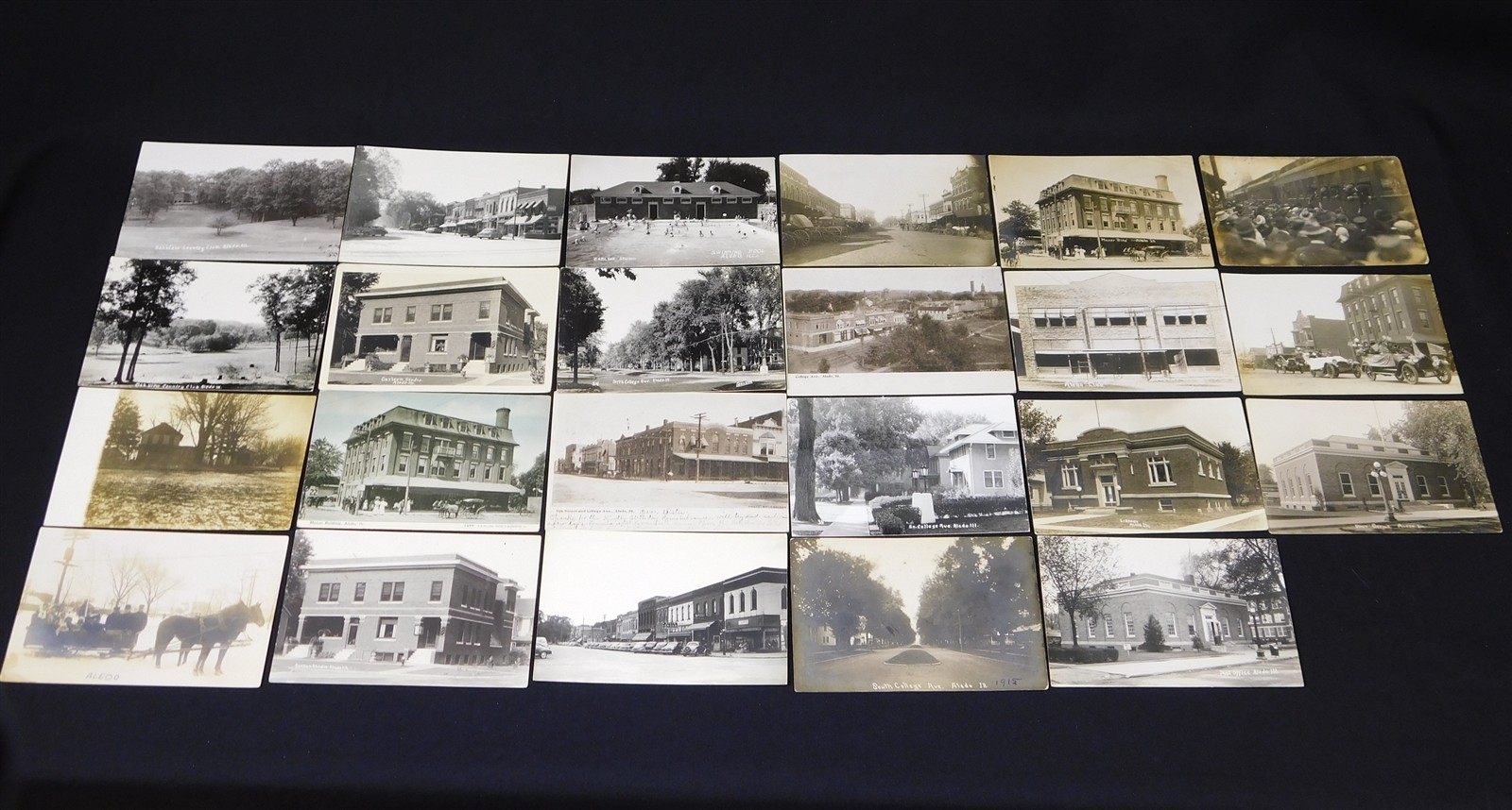 23 1910s -1940s RPPC Downtown Aledo Illinois Postcards Buildings Stores Homes