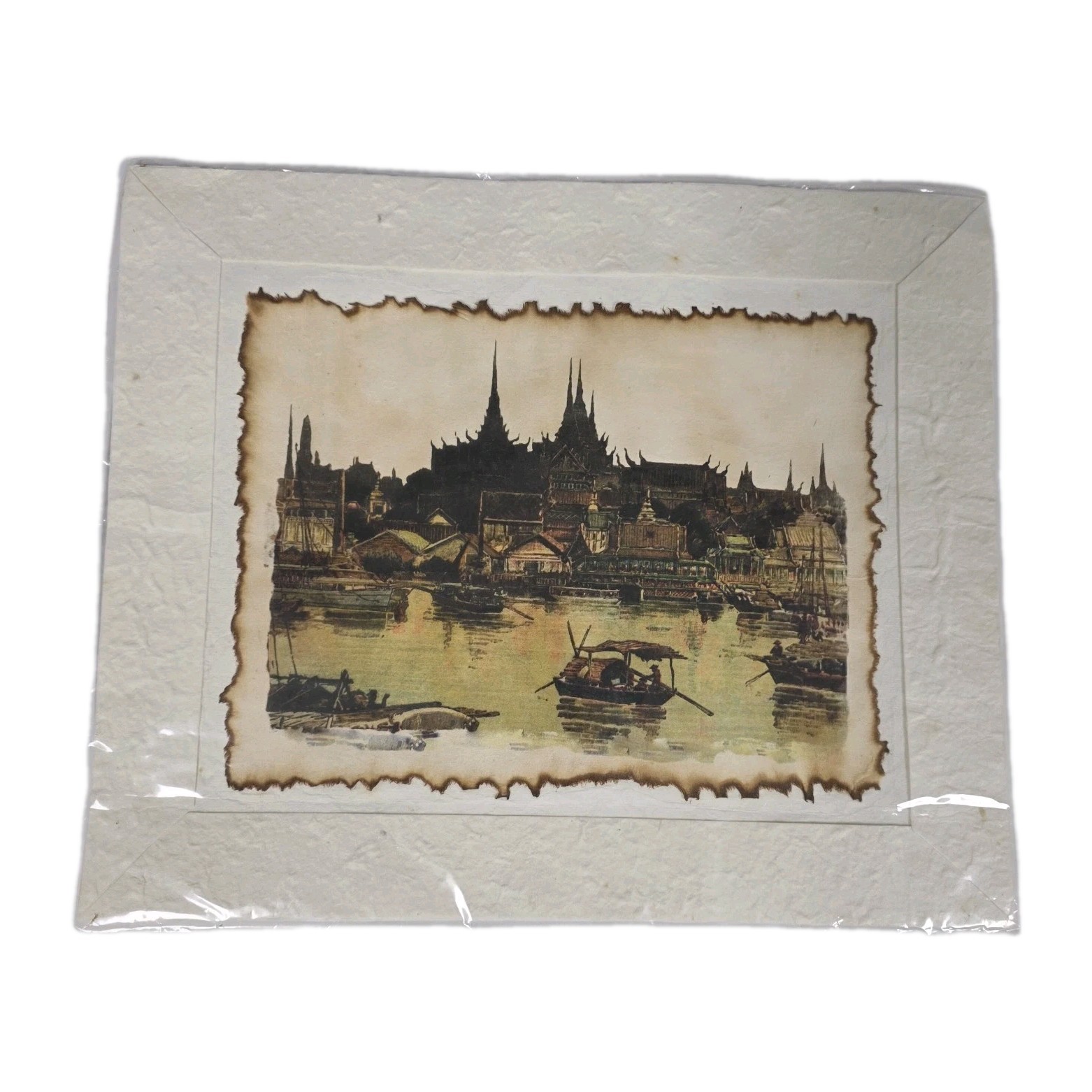Thai Grand Palace Bangkok Print Mulberry Rice Paper Burnt Edge Souvenir 14x13 Thai Grand Palace Bangkok Print Mulberry Rice Paper Burnt Edge Souvenir 14x13