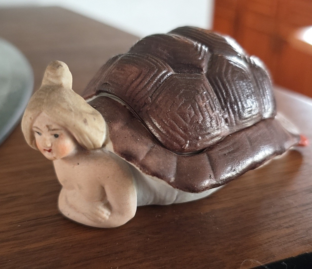 Antique German Art Deco Bisque Bathing Beauty Turtle Naughty Lady Figurine Rare Antique German Art Deco Bisque Bathing Beauty Turtle Naughty Lady Figurine Rare