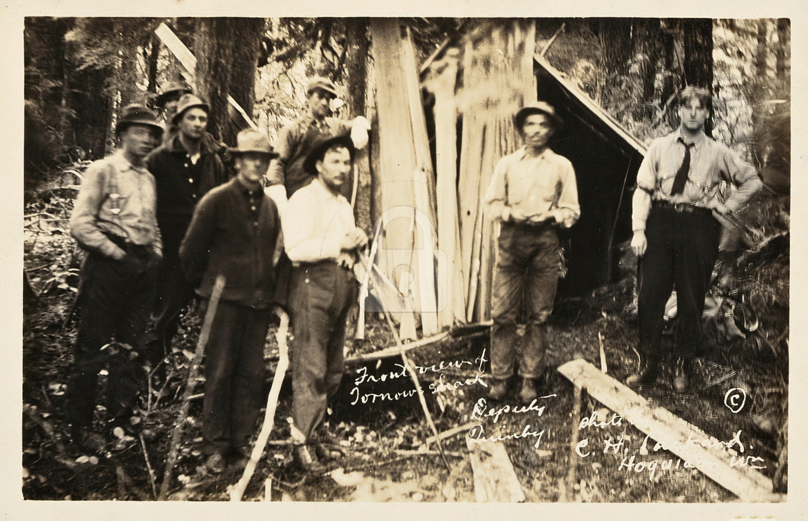 Front view of Tornow\'s shack Hoquiam WA 1913 RPPC Photo Postcard Copy