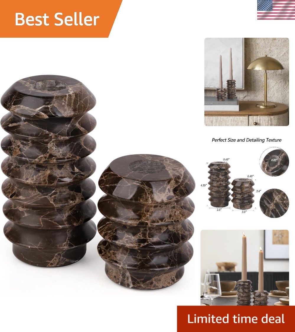 Stylish Natural Marble Candlestick Holders - Set of 2 for Weddings & Events