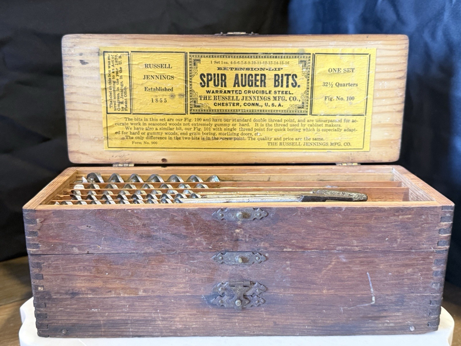 Antique Russell Jennings Spur Auger Bits Set Fig. No. 100 in Original Box