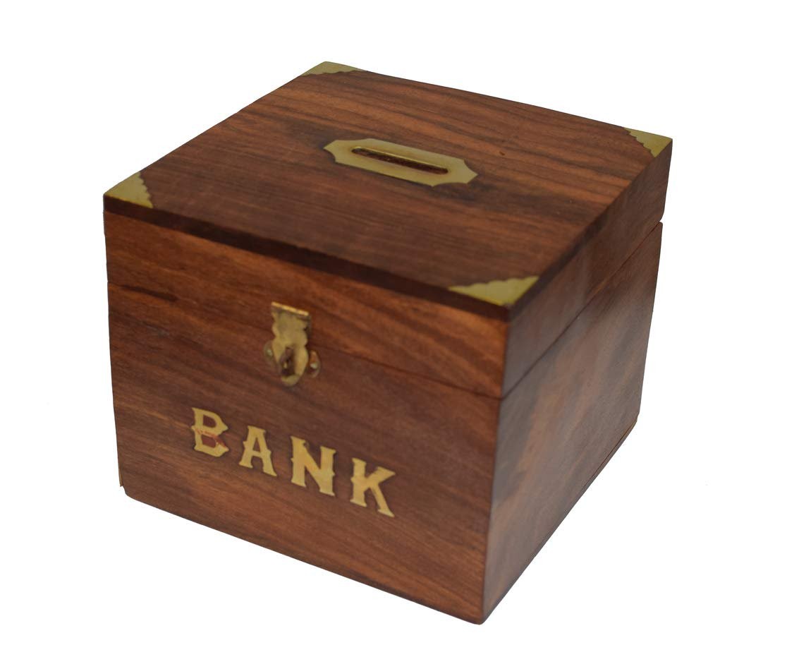 OM SHRI OM Handmade Wood Money Coin Bank, Safe Piggy Bank, Coin Bank for Kids &