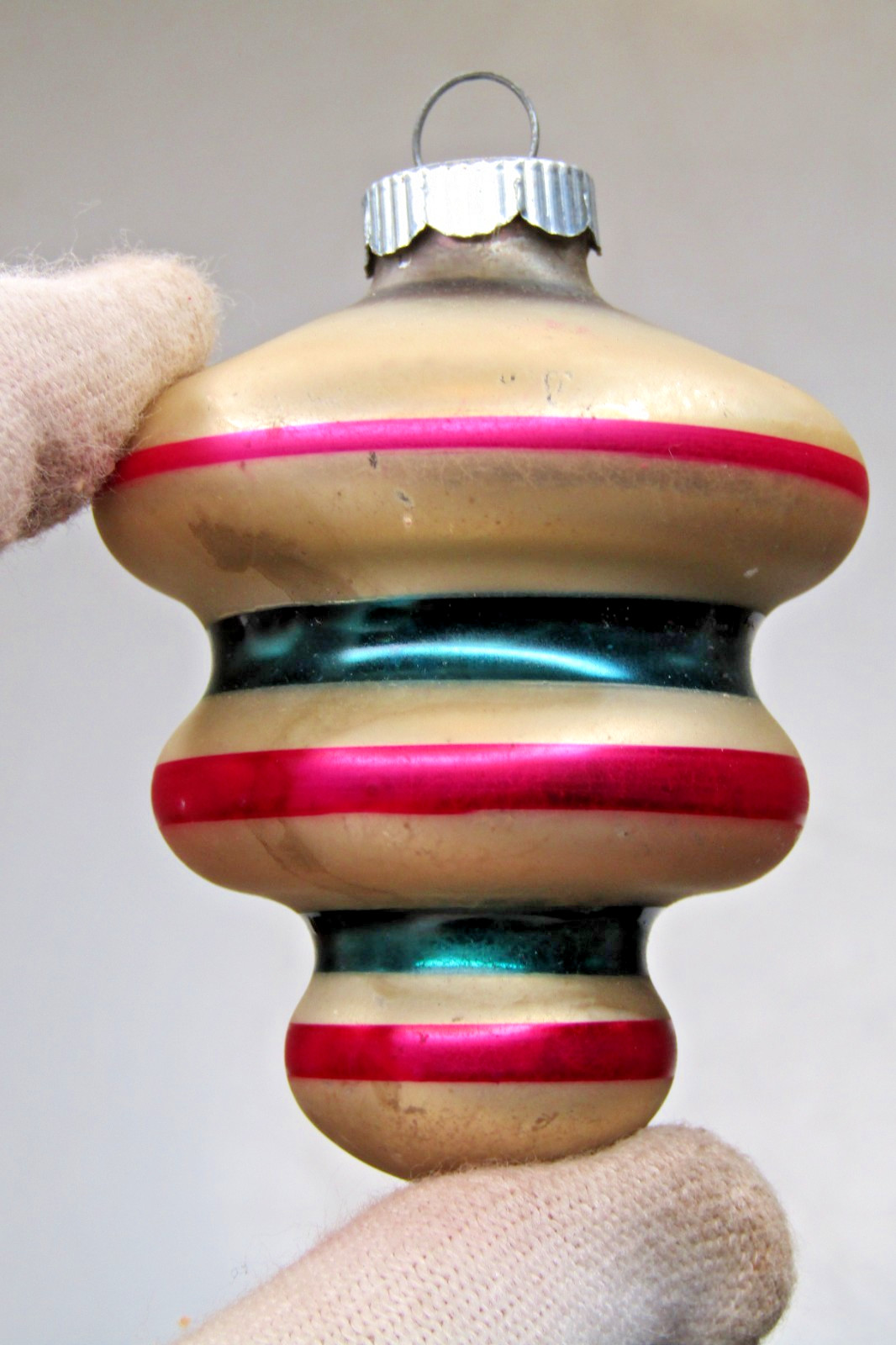 VTG 50\'s Glass Candy Stripes TORNADO Atomic Drop Christmas Ornament Shiny Brite