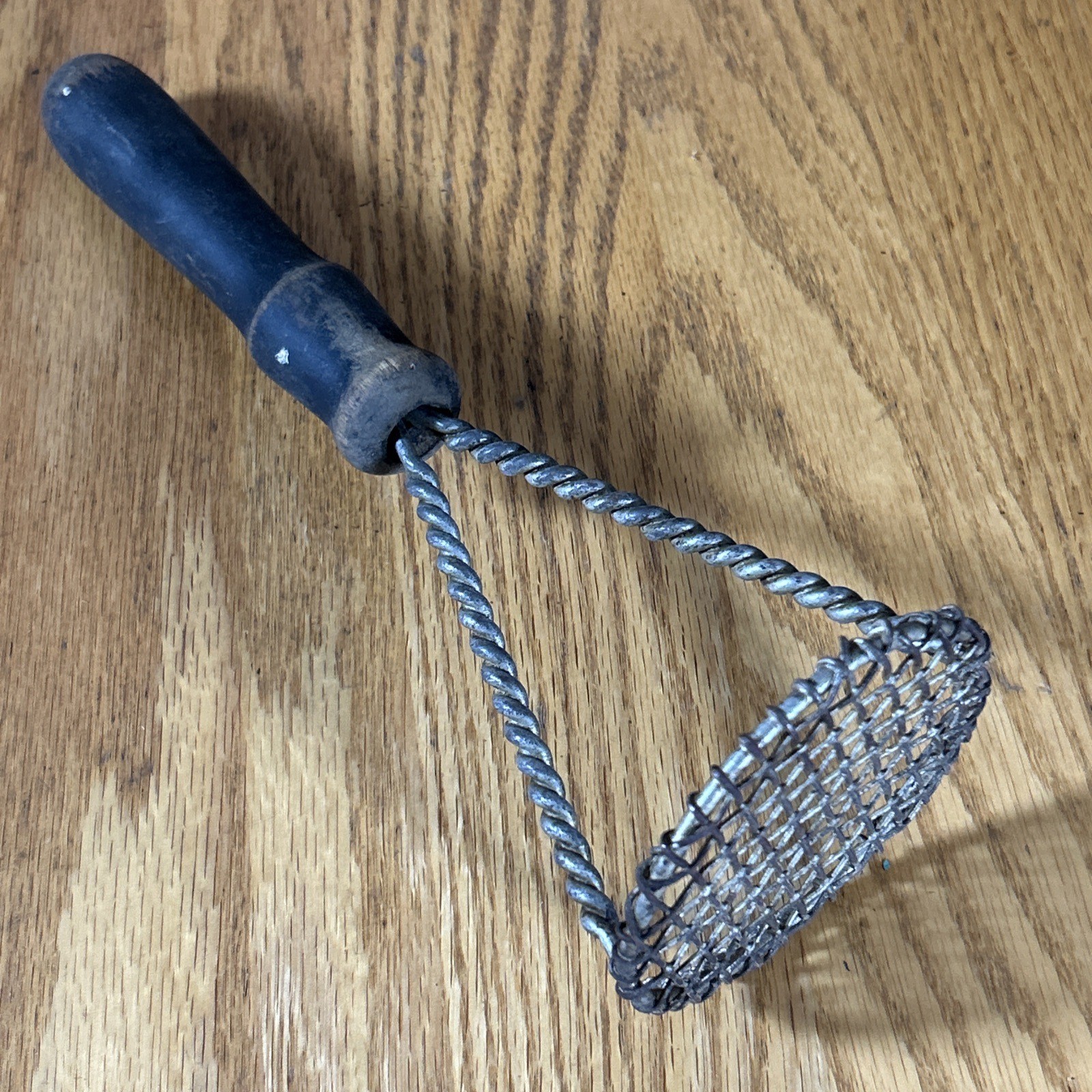 Antique Wire Whisk Masher Twisted Metal Rods Rustic Black Painted Wood Handle
