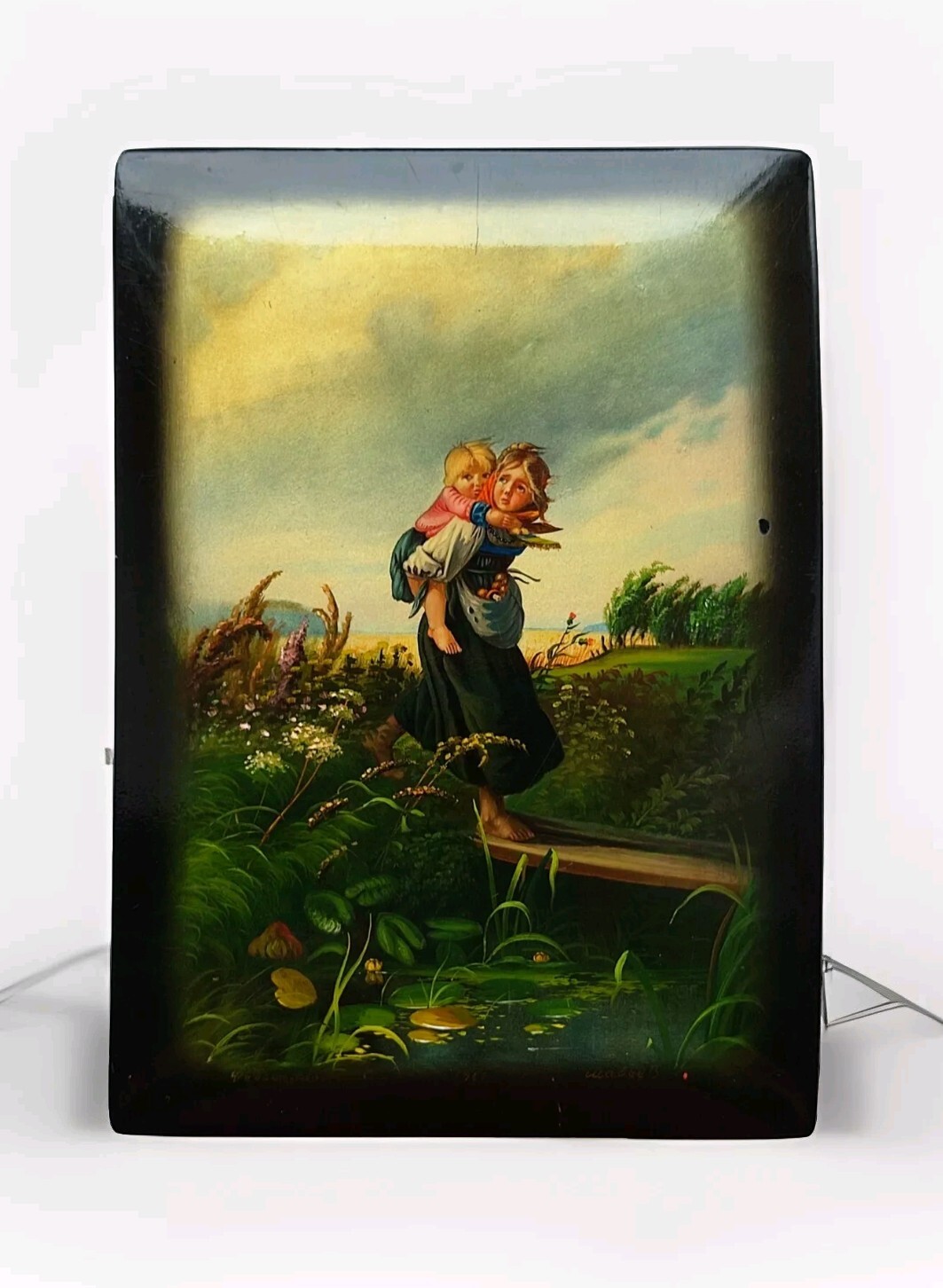 Fedoskino 1960's Russian Lacquer Box Handmade Miniature Palekh