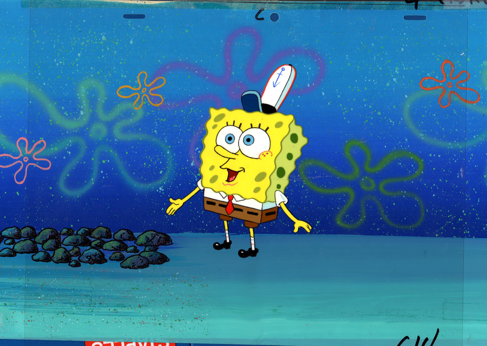 INVESTMENT GRADE MASTER ALL HAND PAINT SPONGEBOB PROD BACKGROUND + CEL #7562