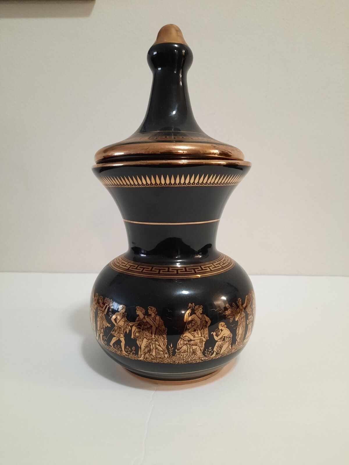 Vintage Neofitoy Keramik Greece Black 24 K Gold Trim Ceramic Hand Painted 12\