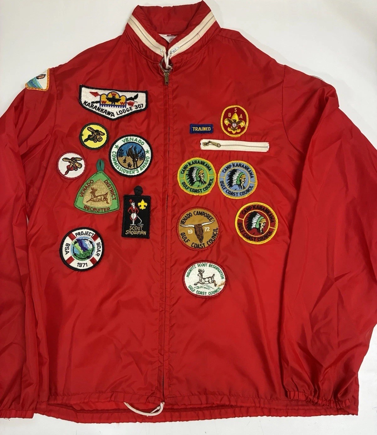 Vintage 70's BSA Boy Scout Windbreaker Jacket 27 Patches Zip Up Hood Men’s Md.