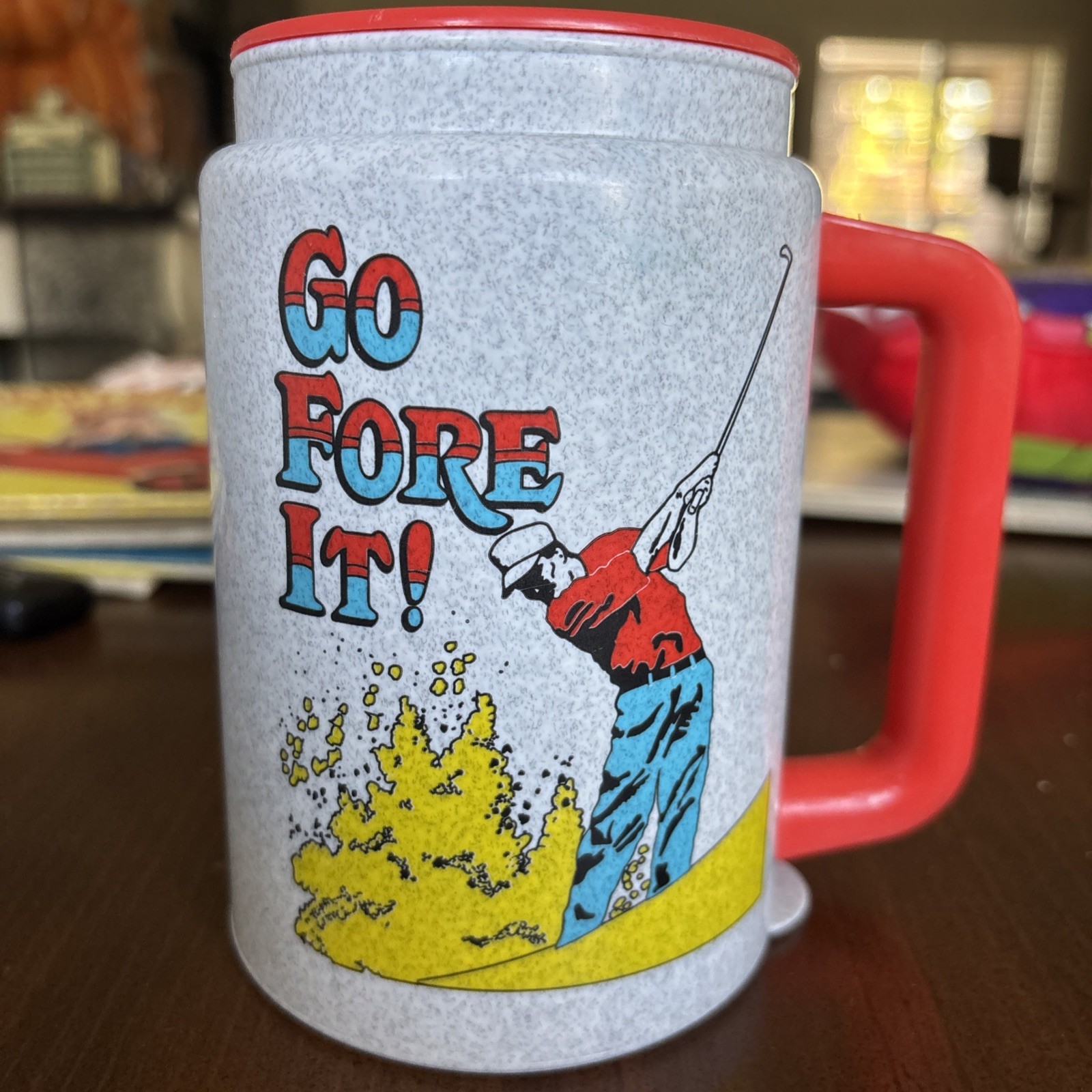 Whirley Golf Go Fore It Plastic Coffee Mug Travel VTG 90s Tumbler Sports Golfing