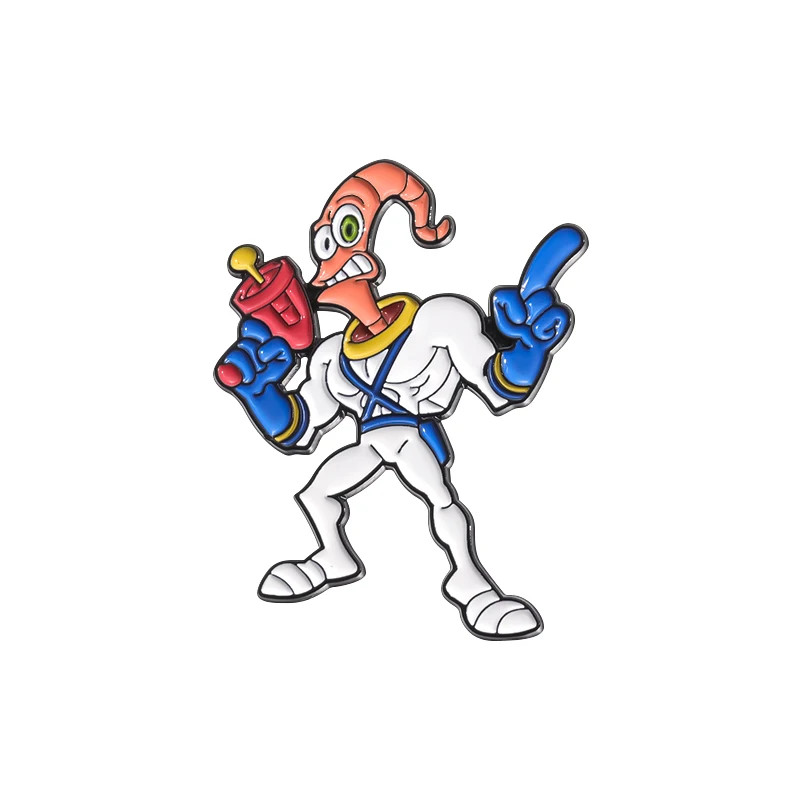 Earthworm Warrior Figure Enamel Pin Custom Cartoon Action Game Brooches Lapel