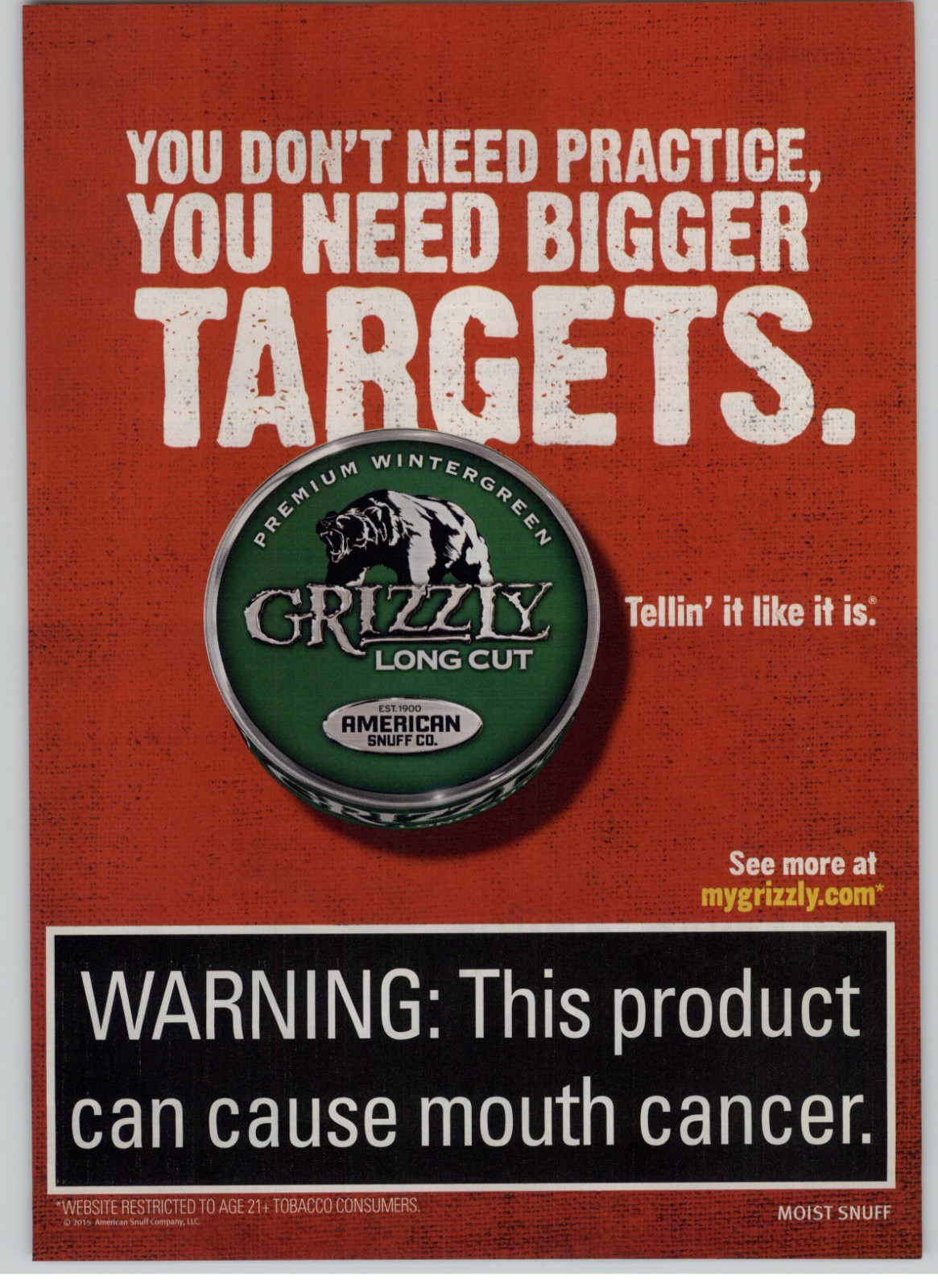2015 Old Print Ad Grizzly Wintergreen Long Cut Snuff Magazine Advertisement Art 