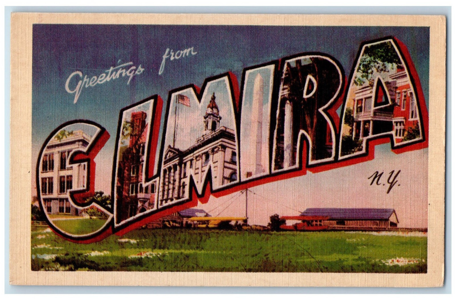 c1950\'s Greetings from Elmira New York NY Large Letters Multiview Postcard