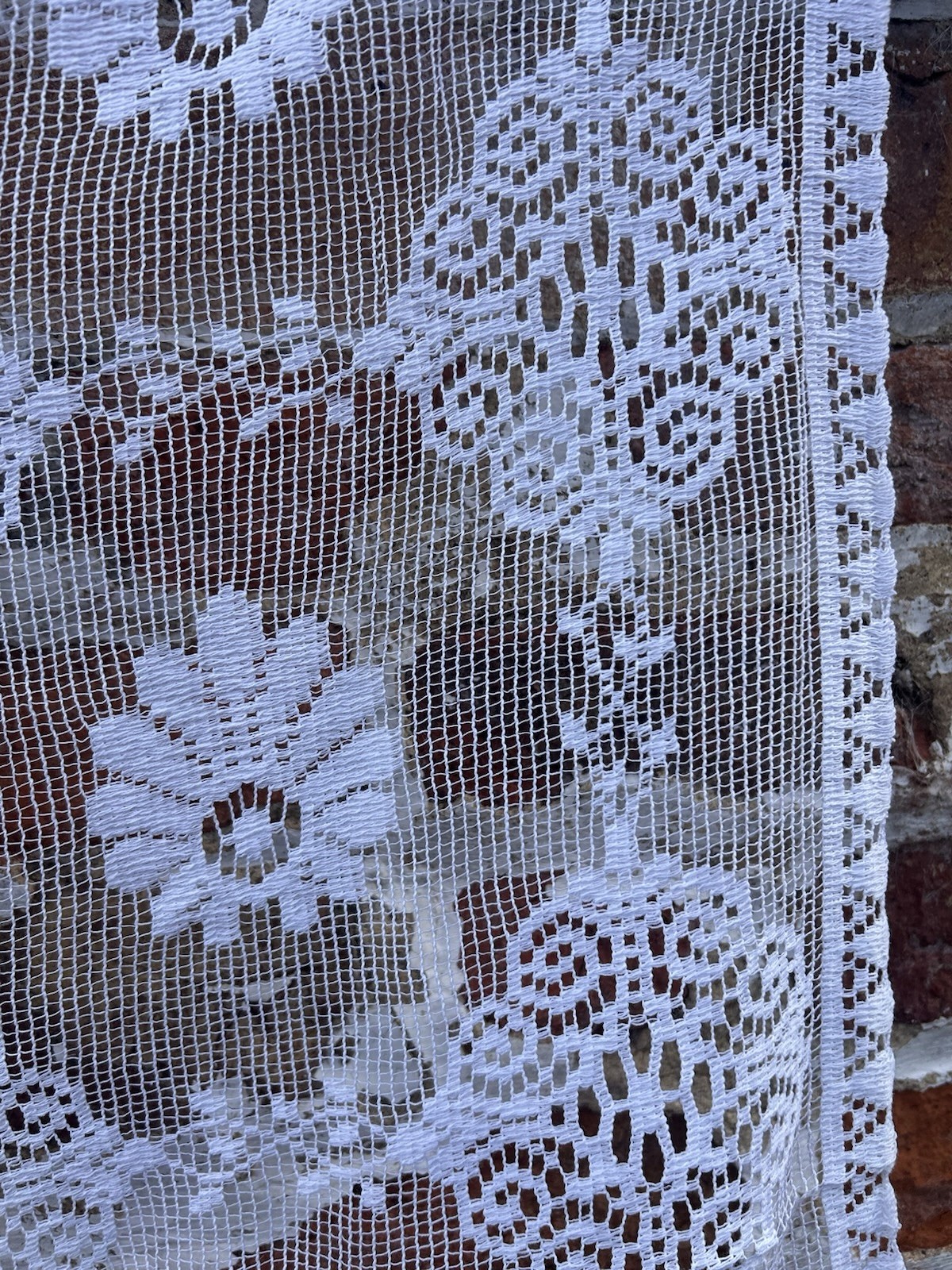 Antique Arts & Crafts c1930s White Cotton Scottish lace panel  32”/32”Marked