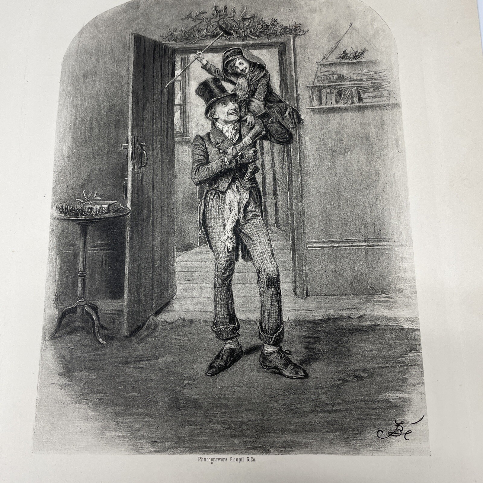 Antique Tiny Tim Bob Cratchit ephemera 11 x8” Dickens page