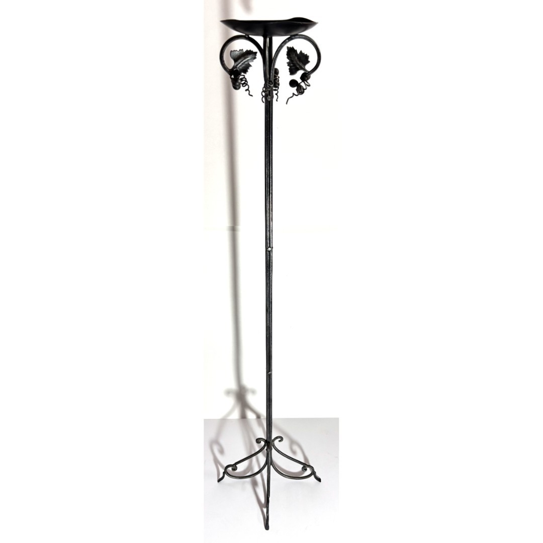 Tall Black Wrought Iron Floor Candle Holder | Tripod Base Floral Leaf | Gothic