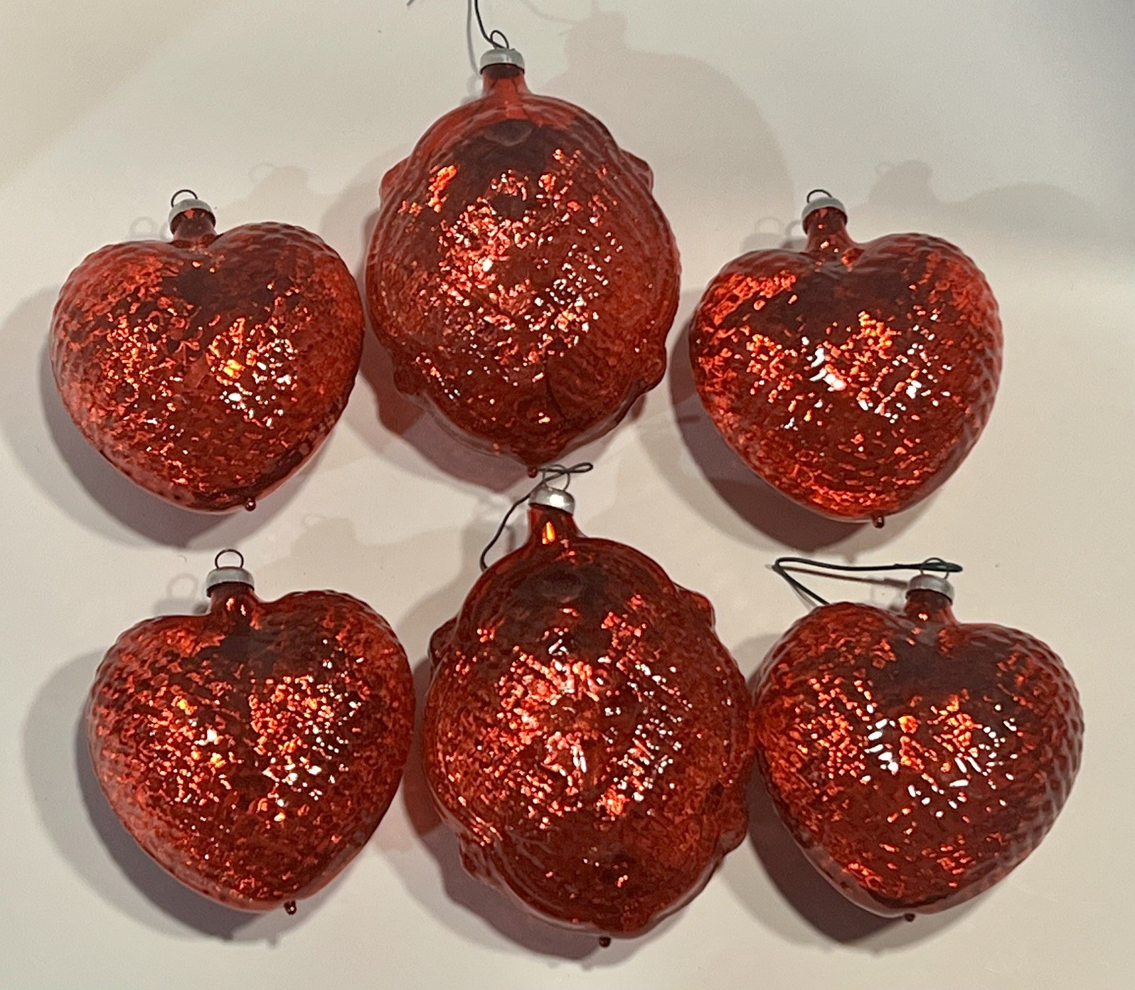 6 VTG West Germany Christmas Ornament Embossed Red Half Clear Reflector Bumpy 6 VTG West Germany Christmas Ornament Embossed Red Half Clear Reflector Bumpy