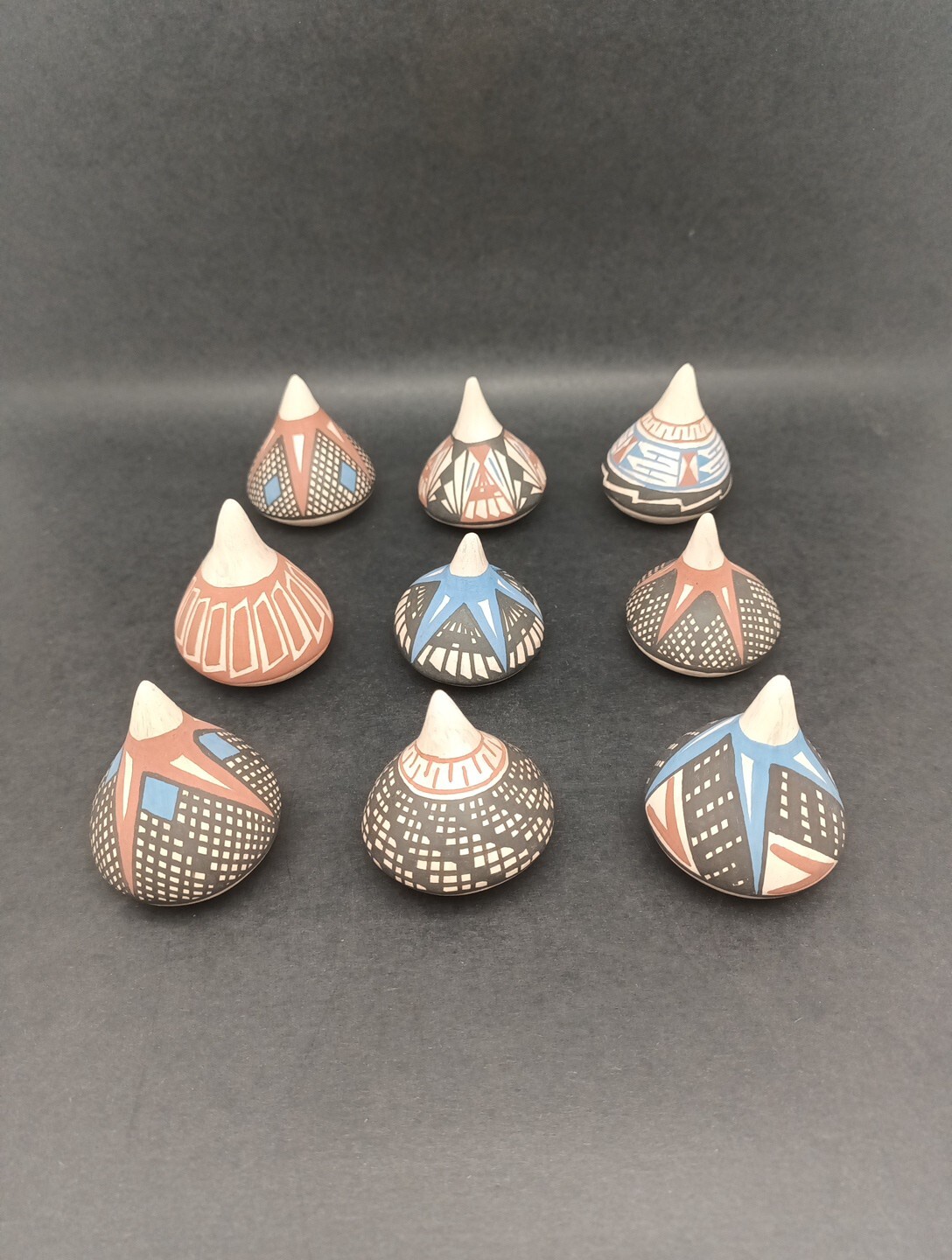 Mata Ortiz Pottery by Nely Reyes Miniature Mexican Pottery 9 pots total.  