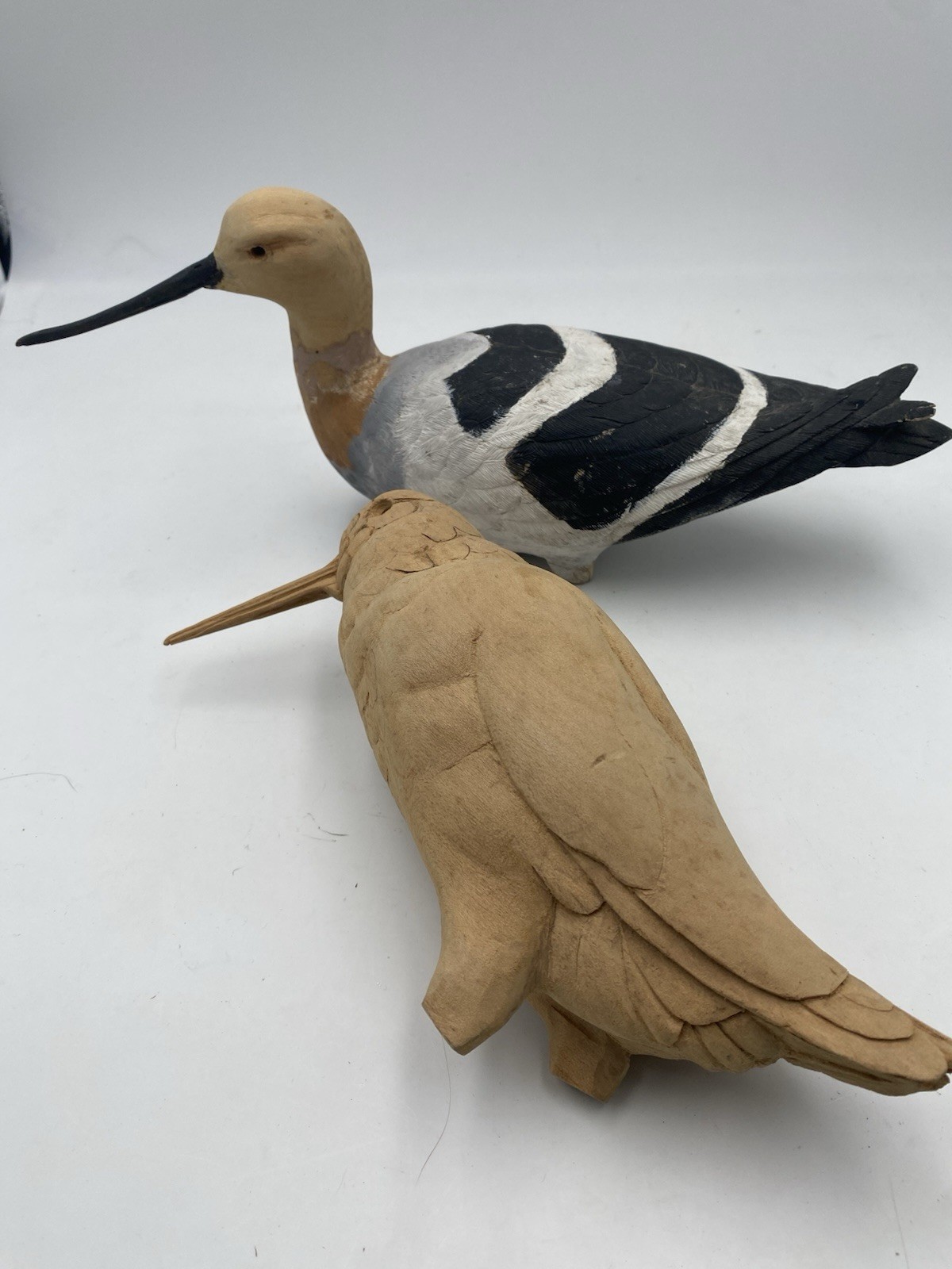 Two Unfinished Hand Carved Shore Bird American Avocet And Woodcock
