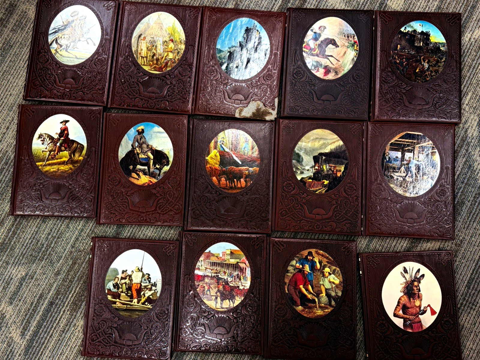 Set of 12 Embossed Brown Western Americana Books Time life books
