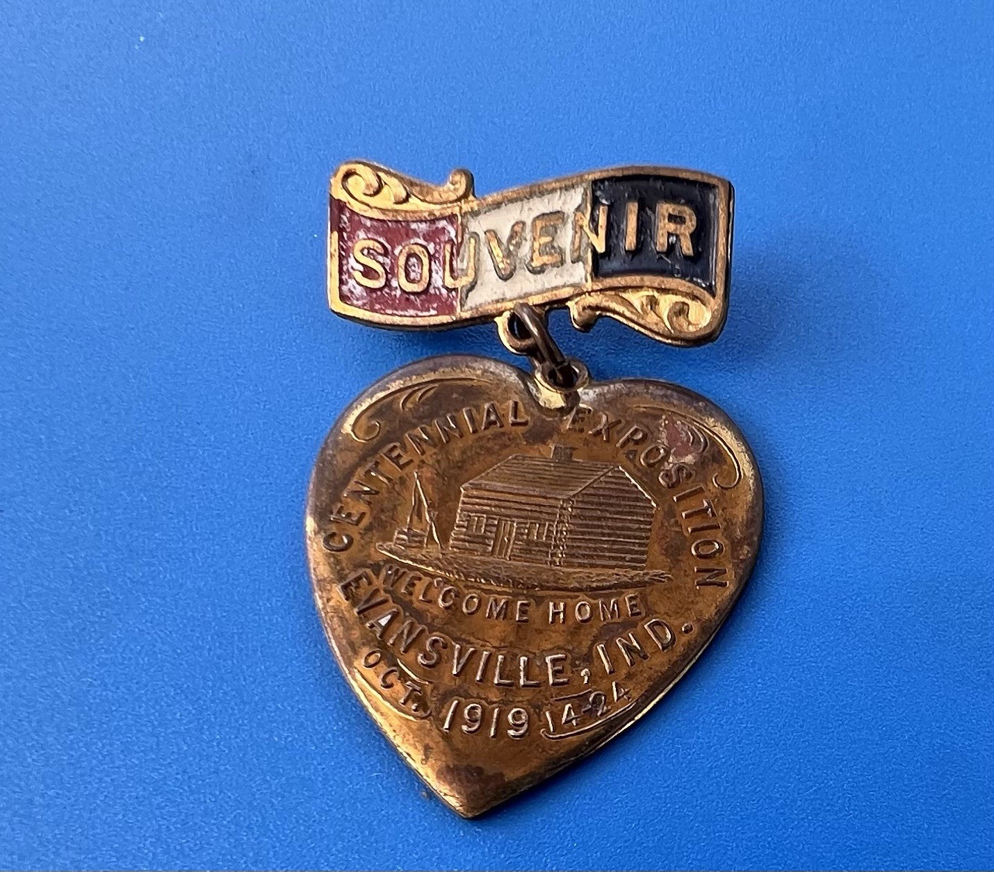 Vintage 1919 Evansville Indiana CENTENNIAL Expo Metal Broach Pin Souvenir