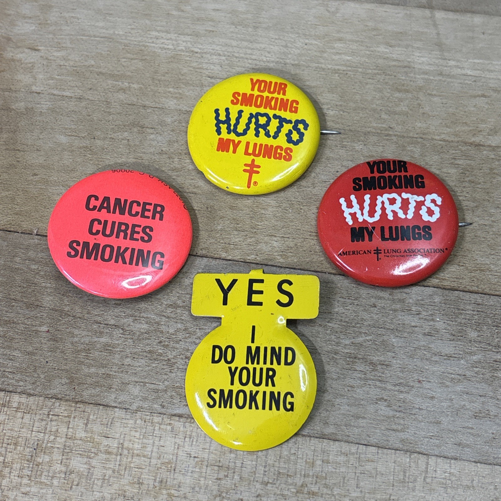 Vintage 1960s-80s Anti Smoking Pinback Buttons Lot of 4 Lung Cancer Retro PSA