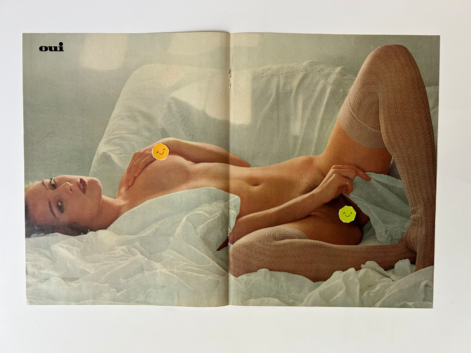 1978 Sexy Charlotte Alone in Bed Print Magazine Centerfold Photo Bar Art Pinup
