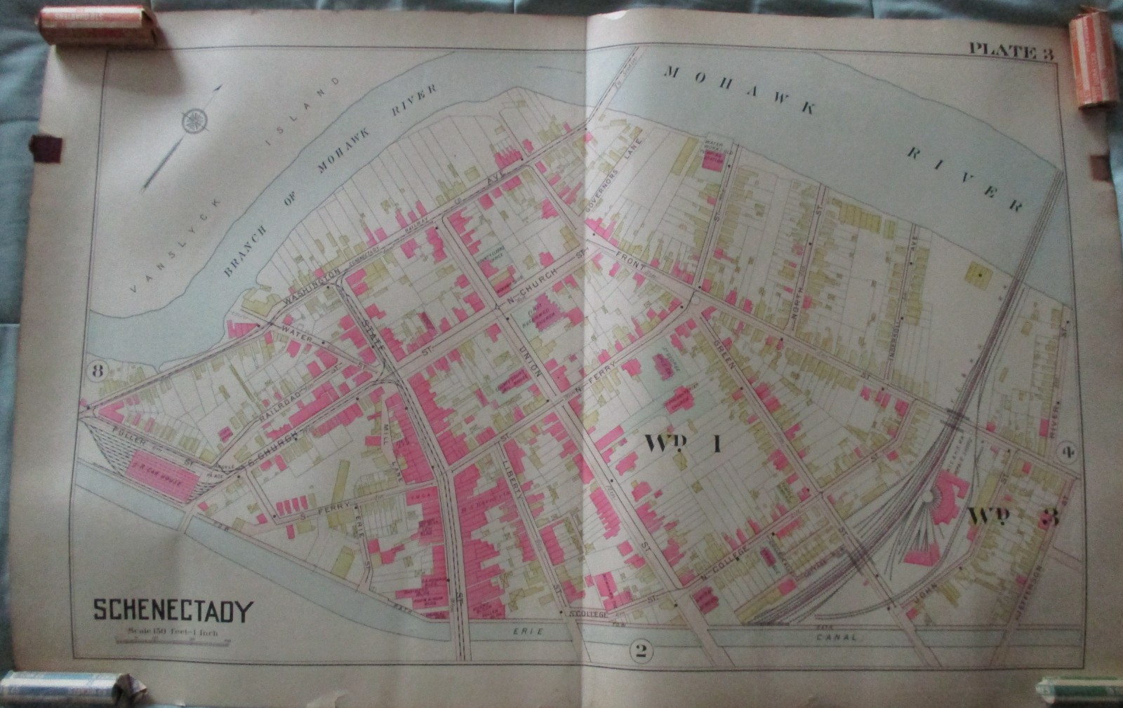 Early 20th Century Map Schenectady New York Mohawk River Erie Canal Stockade