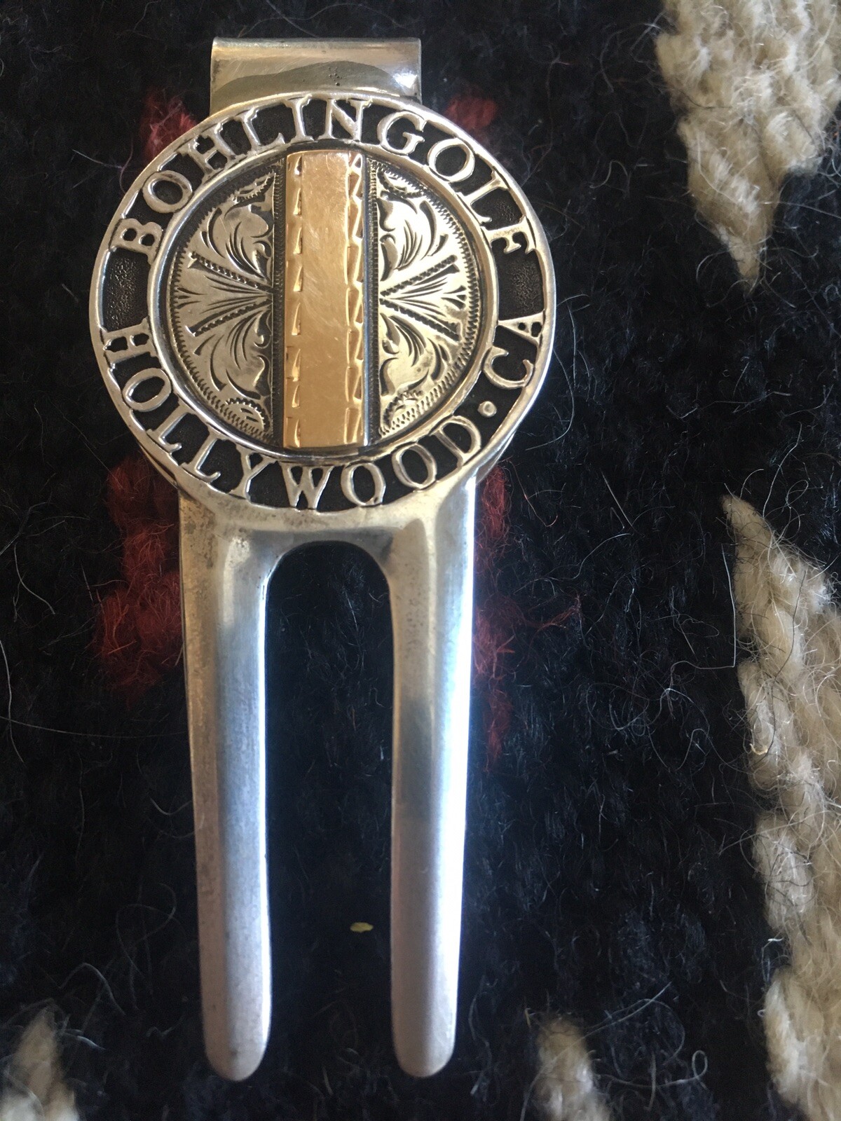 Edward H Bohlin Sterling Silver and Gold Money Clip Concho Golf  Green Tool
